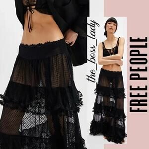 Free People maxi skirt ruffled tiered sheer flowy boho half slip frilly
